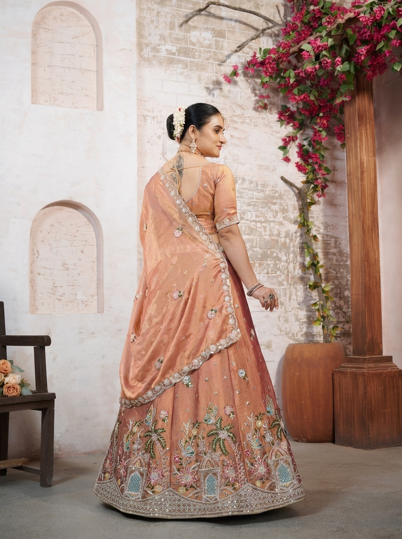 Golden Moss Silk Traditional Embroidered Lehenga