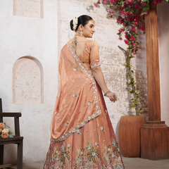 Golden Moss Silk Traditional Embroidered Lehenga