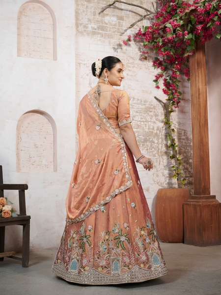 Golden Moss Silk Traditional Embroidered Lehenga