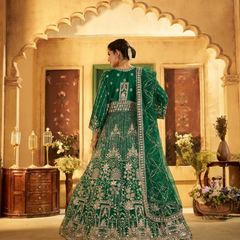 Firozi Contemporary Ethnic Embroidered Satin Lehenga