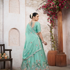 Mint Green Moss Silk Festive Lehenga Choli