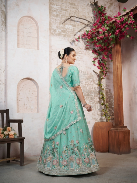 Mint Green Moss Silk Festive Lehenga Choli