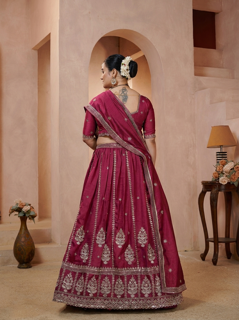 Rani Pink Wedding Wear Vichitra Lehenga