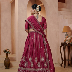 Rani Pink Wedding Wear Vichitra Lehenga
