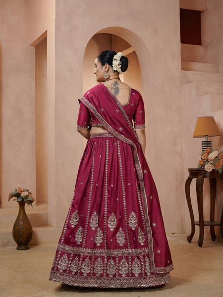 Rani Pink Wedding Wear Vichitra Lehenga