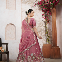 Pink Moss Silk Occasion Wear Embroidered Lehenga