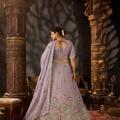 Peach Festive Moss Butti Embroidered Lehenga Choli