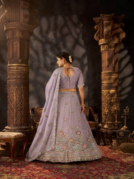 Purple Wedding Lehenga with Elegant Butti Embroidery