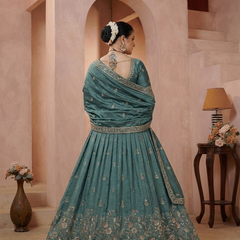 Teal Blue Vichitra Embroidered Occasion Lehenga Choli