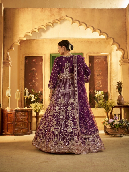 Wine Premium Wedding Sindoor Satin Lehenga Set