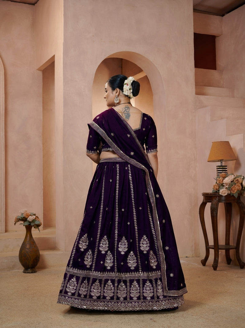 Wine Vichitra Statement Embroidered Lehenga Choli