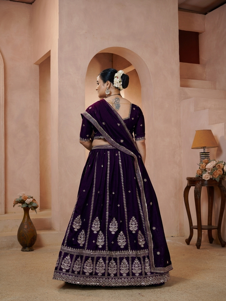 Wine Vichitra Statement Embroidered Lehenga Choli