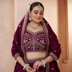 Purple Contemporary Ethnic Vichitra Embroidered Lehenga Choli