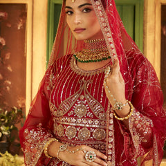 Maroon Sindoor Satin Embroidered Lehenga Set for Women