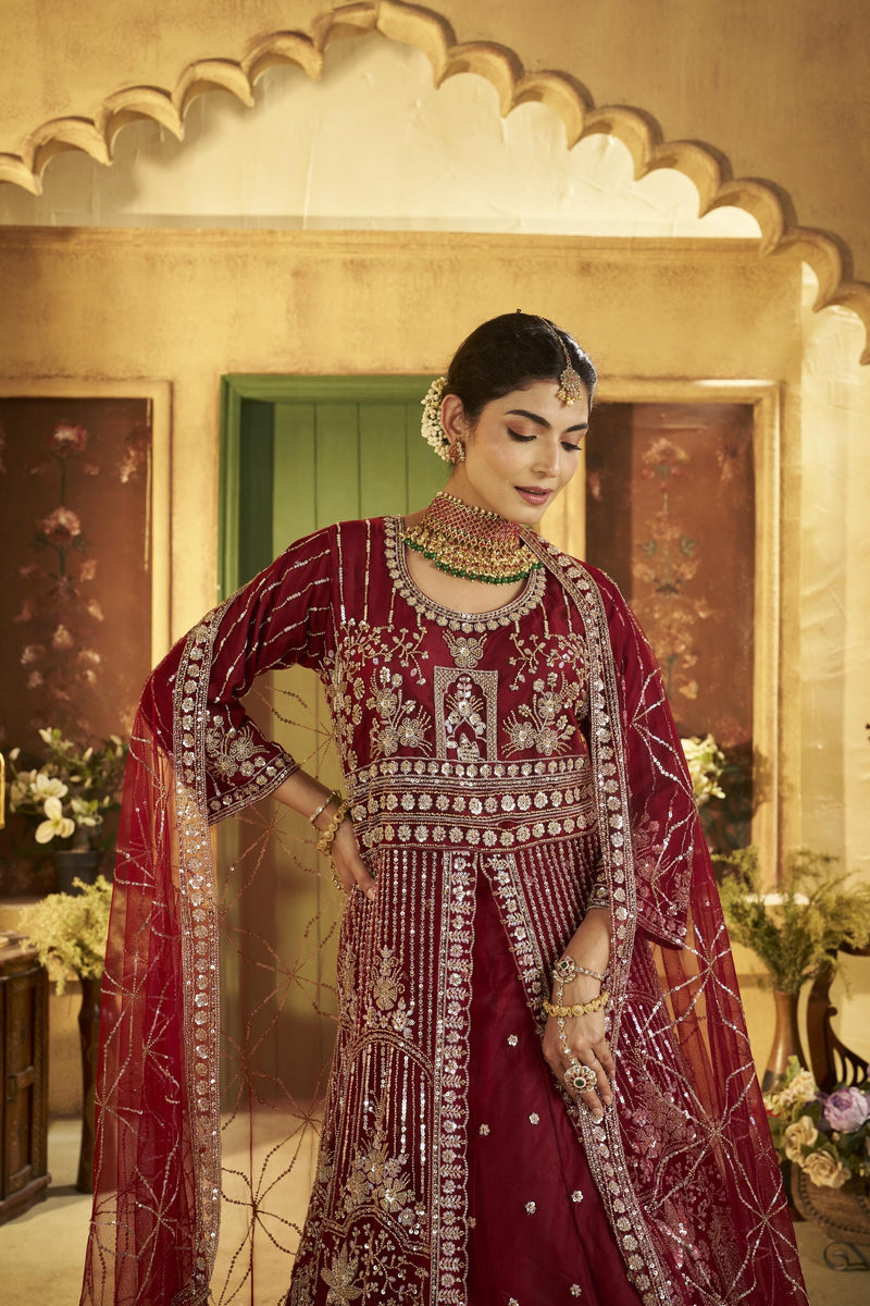 Firozi Contemporary Ethnic Embroidered Satin Lehenga