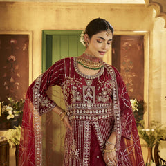 Firozi Contemporary Ethnic Embroidered Satin Lehenga