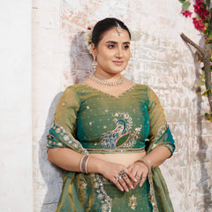 Green Moss Butti Embroidered Occasion Wear Lehenga Choli