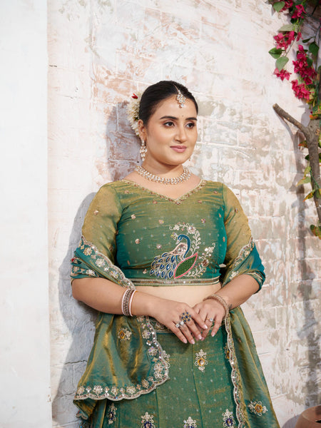 Green Moss Butti Embroidered Occasion Wear Lehenga Choli