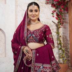 Wine Silk Crush Embroidered Wedding Lehenga