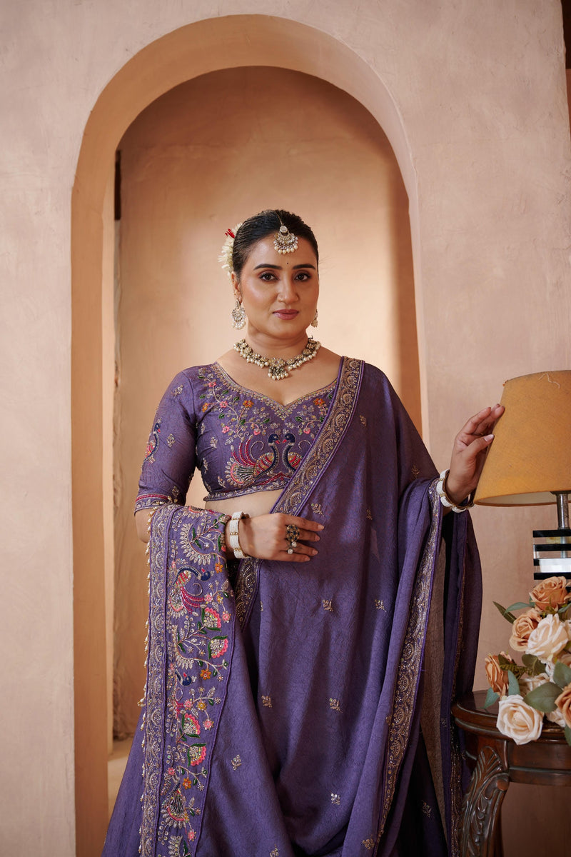 Lavender Silk Crush Elegant Embroidered Lehenga Choli