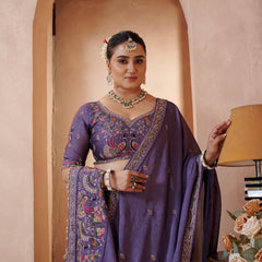 Lavender Silk Crush Elegant Embroidered Lehenga Choli
