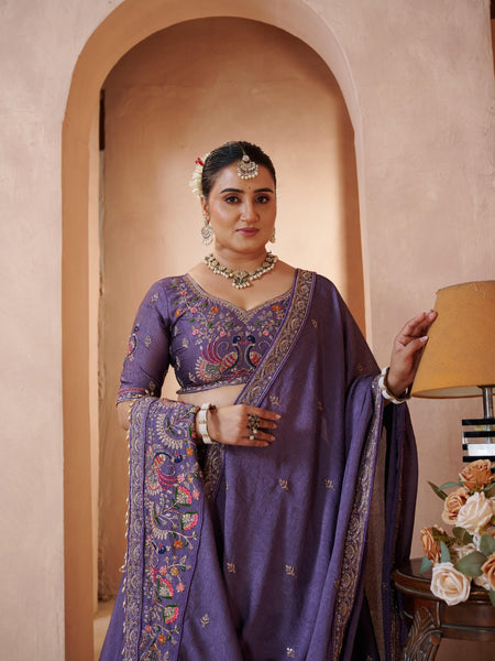 Lavender Silk Crush Elegant Embroidered Lehenga Choli