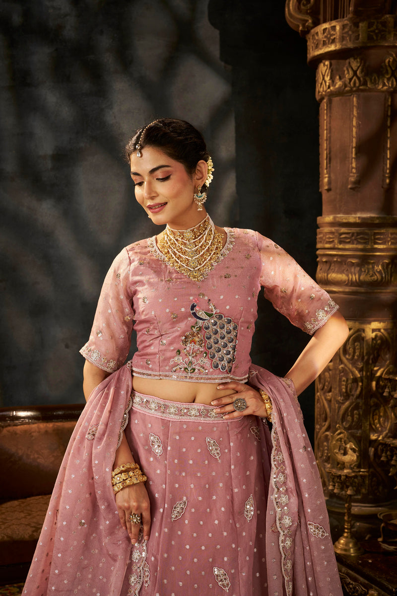White Designer Moss Butti Embroidered Lehenga Choli