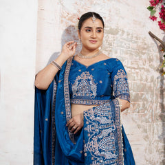 Teal Blue HO Silk Embroidered Elegant Lehenga Choli