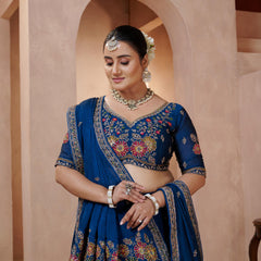Teal Blue Occasion Wear Embroidered Lehenga Set