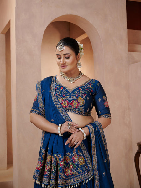 Teal Blue Occasion Wear Embroidered Lehenga Set