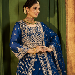 Green Festive Satin Embroidered Lehenga Set