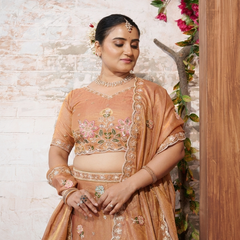 Golden Moss Silk Traditional Embroidered Lehenga