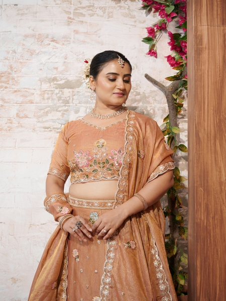 Golden Moss Silk Traditional Embroidered Lehenga