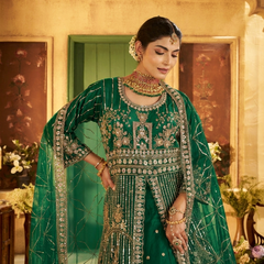Firozi Contemporary Ethnic Embroidered Satin Lehenga