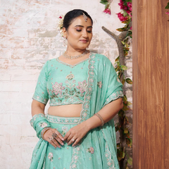 Mint Green Moss Silk Festive Lehenga Choli