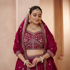 Rani Pink Wedding Wear Vichitra Lehenga