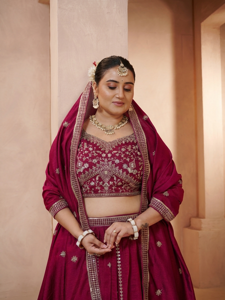 Rani Pink Wedding Wear Vichitra Lehenga