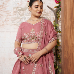 Pink Moss Silk Occasion Wear Embroidered Lehenga