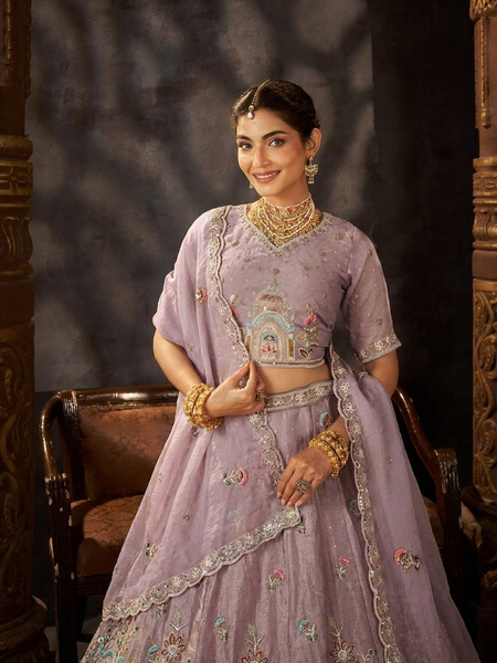 Purple Wedding Lehenga with Elegant Butti Embroidery