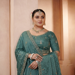 Teal Blue Vichitra Embroidered Occasion Lehenga Choli