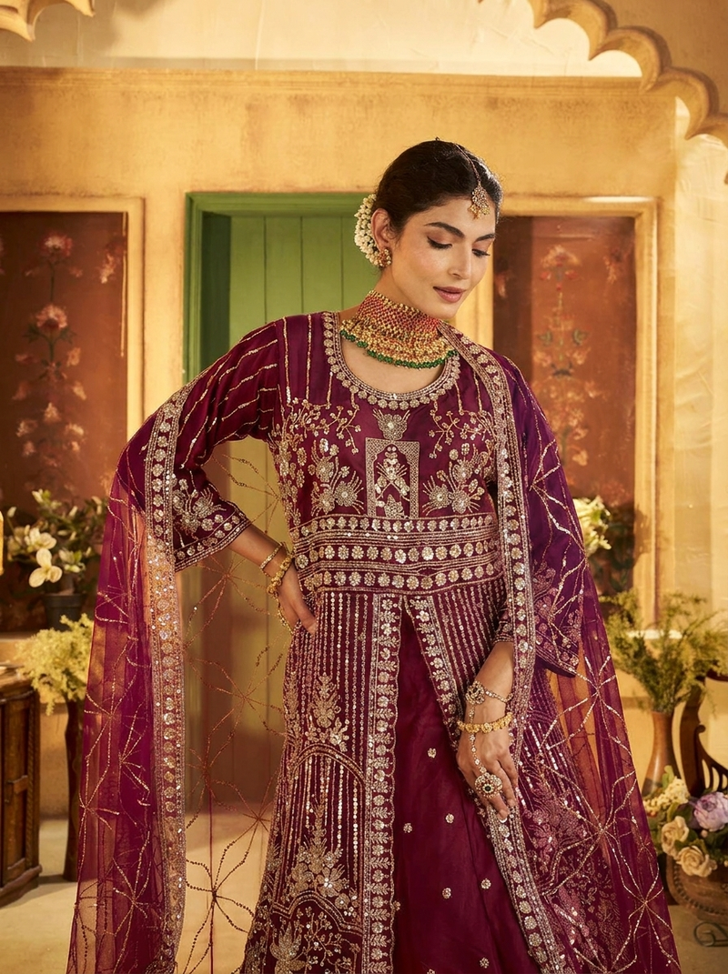 Firozi Contemporary Ethnic Embroidered Satin Lehenga