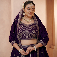 Wine Vichitra Statement Embroidered Lehenga Choli