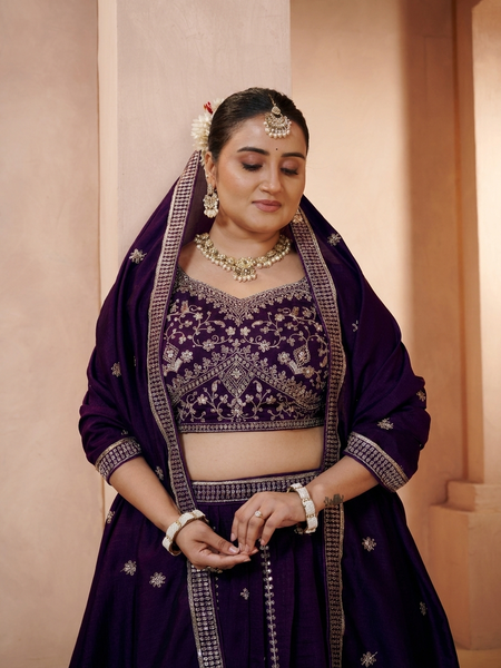 Wine Vichitra Statement Embroidered Lehenga Choli