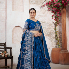 Teal Blue HO Silk Embroidered Elegant Lehenga Choli