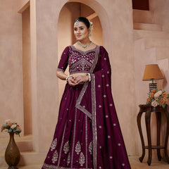 Purple Contemporary Ethnic Vichitra Embroidered Lehenga Choli