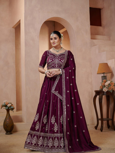 Purple Contemporary Ethnic Vichitra Embroidered Lehenga Choli
