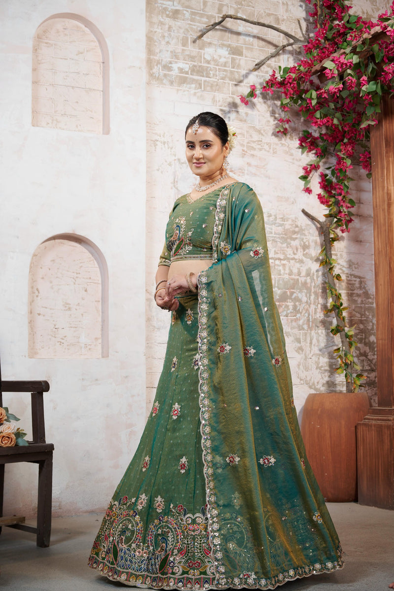 Green Moss Butti Embroidered Occasion Wear Lehenga Choli