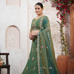 Green Moss Butti Embroidered Occasion Wear Lehenga Choli