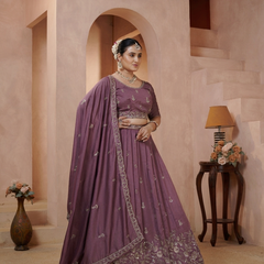 Wine Vichitra Embroidered Premium Festive Lehenga Choli