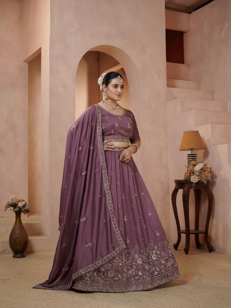 Wine Vichitra Embroidered Premium Festive Lehenga Choli